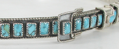 Authentic Native American Sterling Silver and Turquoise Hat Band by Navajo James Freeland