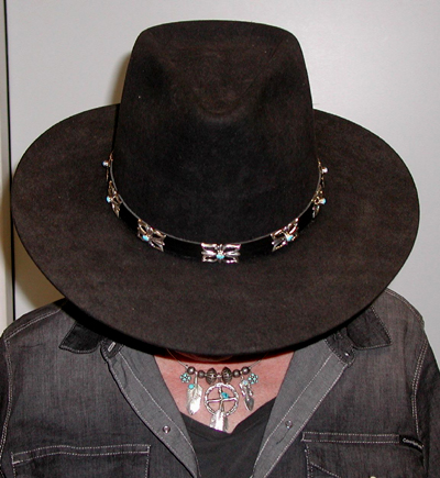 Authentic Native American black leather Sterling Silver Concho Hat Band by Navajo artist Isabelle Key
