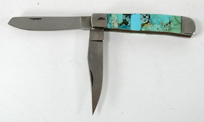 2-blade pocket knife with inlay handles by Navajo Eugene Chee