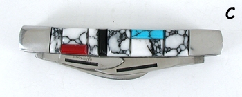 Four Blade Pocket knife with inlay handle by Zuni artist Bevis Tsadiasi