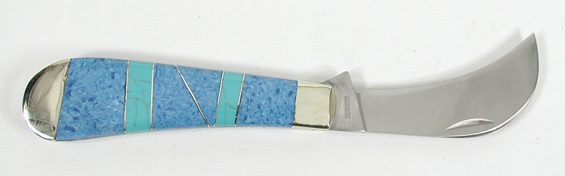 Authentic Native American Schrade single blade folding  knife with inlay grip by Navajo Ed Chischilly