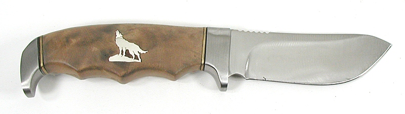 Authentic Native American Browning Fixed blade knife with wolf inlay in grip by Navajo Paul Lansing