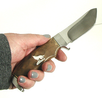 Authentic Native American Browning Fixed blade knife with wolf inlay in grip by Navajo Paul Lansing