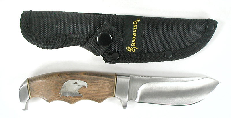 Browning fixed blade knife with eagle inlay in grip and sheath