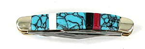 Three blade Pocket knife with inlay handle by Zuni artist Bevis Tsadiasi