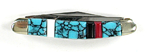 Three blade Pocket knife with inlay handle by Zuni artist Bevis Tsadiasi