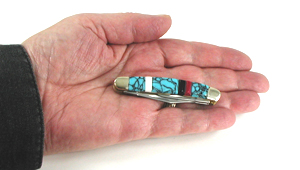 Three blade Pocket knife with inlay handle by Zuni artist Bevis Tsadiasi