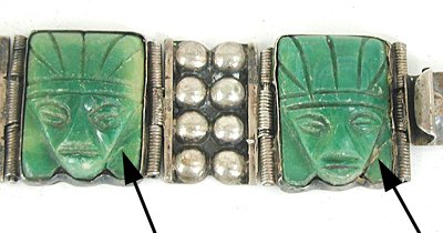 Vintage Mexican Green Onyx hinged Face or Mask bracelet 6 1/2 inch 
