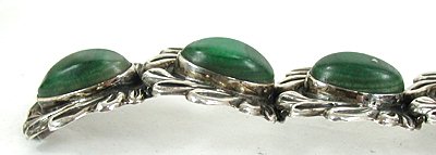 Vintage Mexican Green Stone hinged bracelet 7 inch 