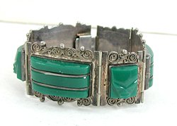 Vintage Mexican Green Onyx hinged Face or Mask bracelet 6 3/4 inch 