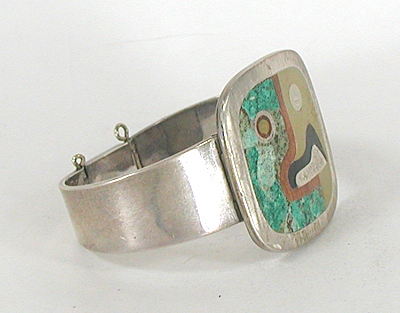 Vintage Mexican Inlay Picasso-style bracelet 6 1/2 inch 