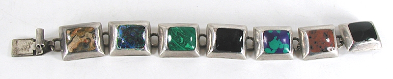 Mexican sterling silver Mixed Gemstone Link bracelet size 6 3/8