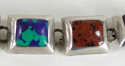 Mexican sterling silver Mixed Gemstone Link bracelet size 6 3/8