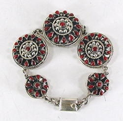 Mexican sterling silver Red Jasper Cluster Link bracelet size 6 3/4