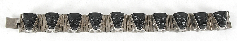 Mexican Sterling Silver and black onyx hinged link bracelet size 6 3/4 inch