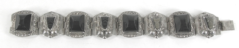 Mexican Sterling Silver and black onyx hinged link bracelet size 6 3/4 inch