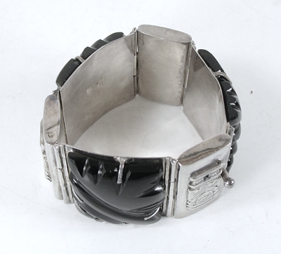 Mexican Sterling Silver and black onyx hinged link bracelet size 6 inch