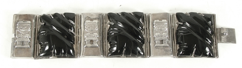 Mexican Sterling Silver and black onyx hinged link bracelet size 6 inch
