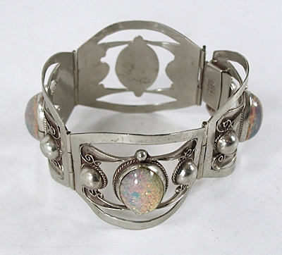 vintage sterling silver Mexican Opal link bracelet size 7