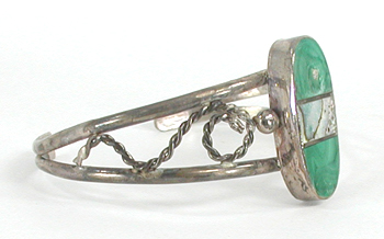 Mexican sterling silver bracelet with inlay of block turquoise and abalone shell size 6 3/4 inch