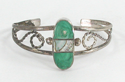 Mexican sterling silver bracelet with inlay of block turquoise and abalone shell size 6 3/4 inch