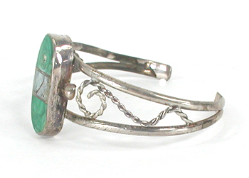 Mexican sterling silver bracelet with inlay of block turquoise and abalone shell size 6 3/4 inch