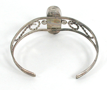 Mexican sterling silver bracelet with inlay of block turquoise and abalone shell size 6 3/4 inch