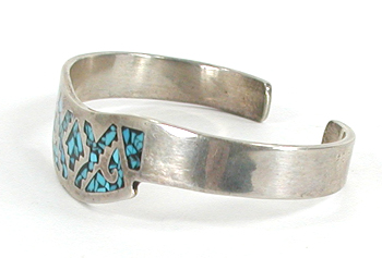 Mexican sterling silver and turquoise chip inlay sweater bracelet size 7 inch