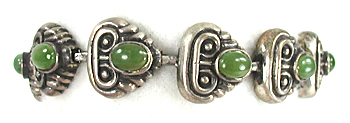 Vintage Mexican alpaca and chrysoprase link bracelet 7 1/4 inch