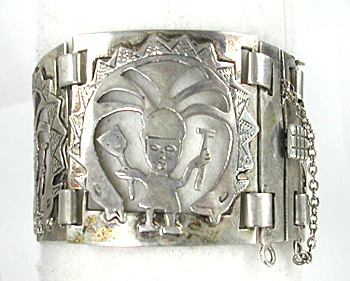 Vintage Peruvian sterling silver panel bracelet 7 inch  