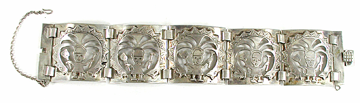 Vintage Peruvian sterling silver panel bracelet 7 inch  