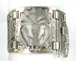 Vintage Peruvian sterling silver panel bracelet 7 inch  