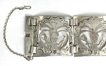 Vintage Peruvian sterling silver panel bracelet 7 inch  