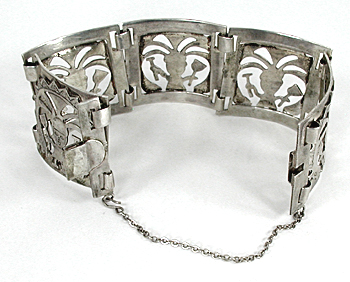 Vintage Peruvian sterling silver panel bracelet 7 inch  
