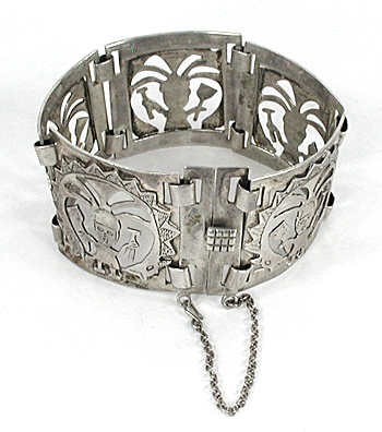 Vintage Peruvian sterling silver panel bracelet 7 inch  