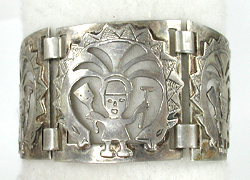 Vintage Peruvian sterling silver panel bracelet 7 inch  
