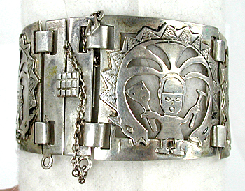 Vintage Peruvian sterling silver panel bracelet 7 inch  