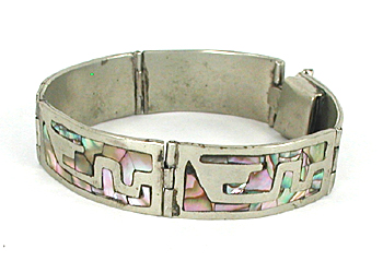 Vintage Mexican sterling silver and abalone link bracelet 6 1/2 inch