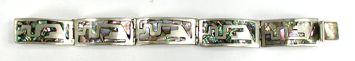 Vintage Mexican sterling silver and abalone link bracelet 6 1/2 inch