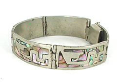 Vintage Mexican sterling silver and abalone link bracelet 6 1/2 inch