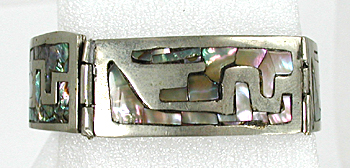 Vintage Mexican sterling silver and abalone link bracelet 6 1/2 inch