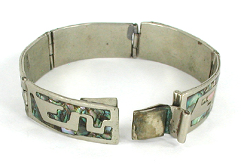 Vintage Mexican sterling silver and abalone link bracelet 6 1/2 inch