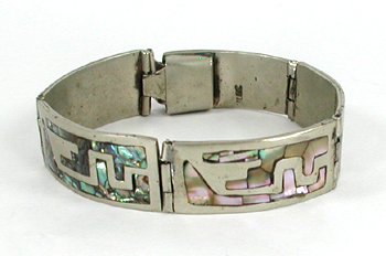 Vintage Mexican sterling silver and abalone link bracelet 6 1/2 inch