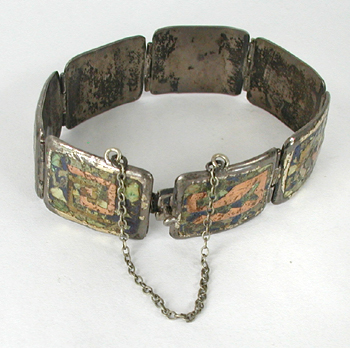 Vintage Mexican sterling silver and mosaic inlay link bracelet 7 inch
