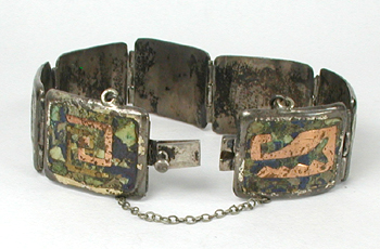 Vintage Mexican sterling silver and mosaic inlay link bracelet 7 inch
