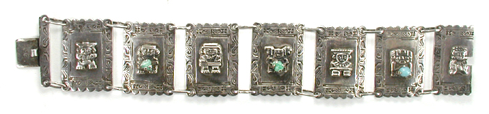 Vintage Mexican sterling silver panel bracelet 6 1/4 inch