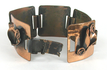 Vintage Mexican artisan copper floral panel link bracelet 6 3/8