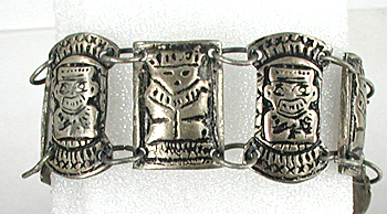Vintage Mexican alpaca link story bracelet 7 inch