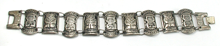 Vintage Mexican alpaca link story bracelet 7 inch