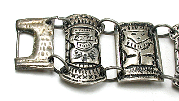 Vintage Mexican alpaca link story bracelet 7 inch